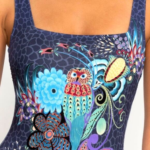 Johnny Was Women's Swimsuit XS Sea Owl Print Floral Square Neck One Piece NWT - Picture 4 of 16